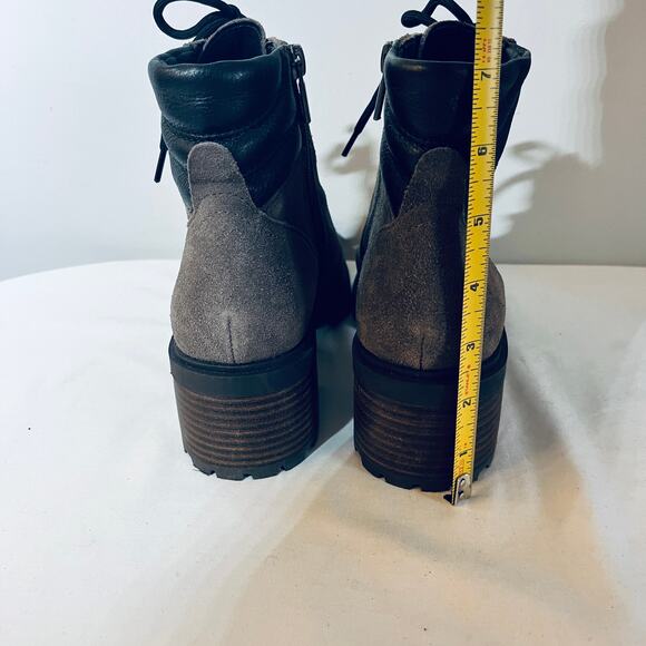 Lucky Brand Boots Dareek Taupe Suede Leather Lace Up Chunky Heel Combat 7.5M - Picture 4 of 7